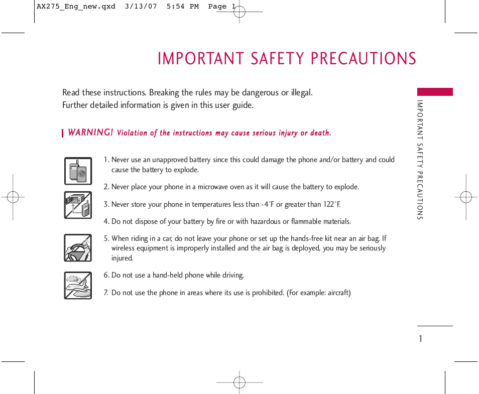 Important safety precautions | LG AX275 User Manual | Page 3 / 99