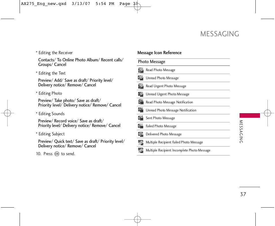 Messaging | LG AX275 User Manual | Page 39 / 99