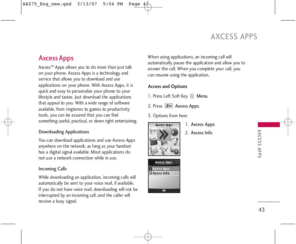 Axcess apps | LG AX275 User Manual | Page 45 / 99