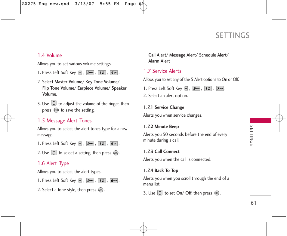 Settings | LG AX275 User Manual | Page 63 / 99
