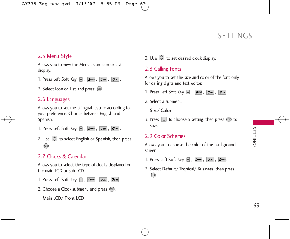 Settings | LG AX275 User Manual | Page 65 / 99