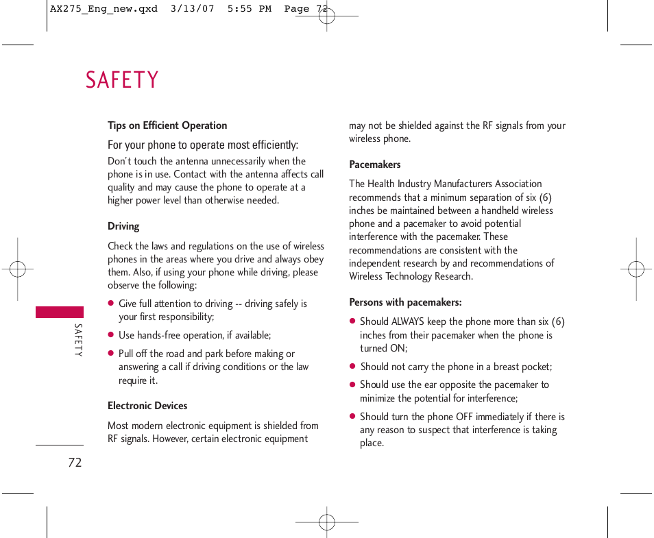 Safety | LG AX275 User Manual | Page 74 / 99