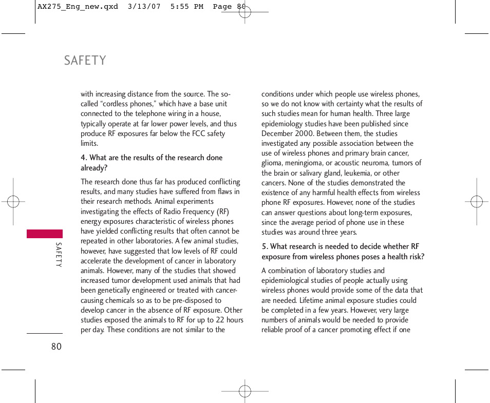 Safety | LG AX275 User Manual | Page 82 / 99