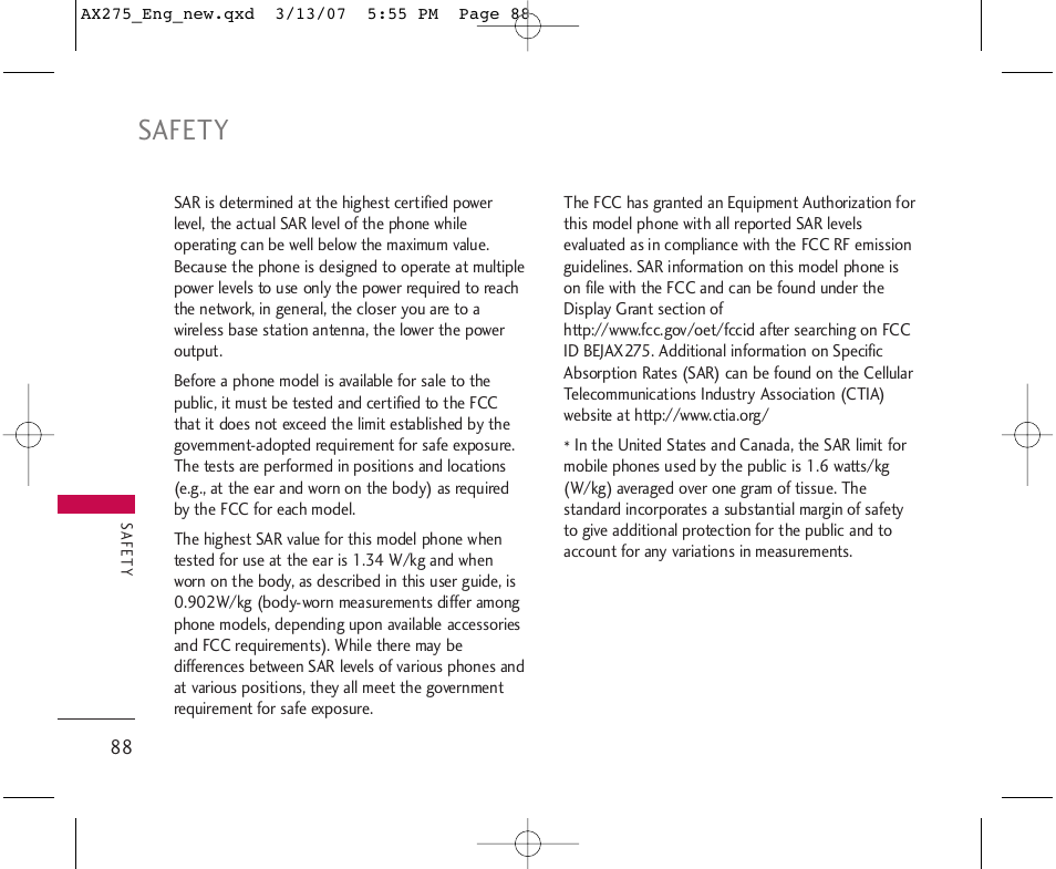 Safety | LG AX275 User Manual | Page 90 / 99