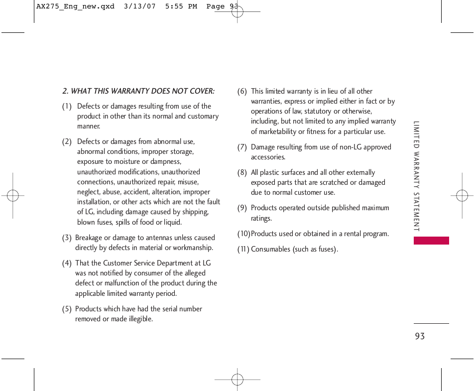 LG AX275 User Manual | Page 95 / 99