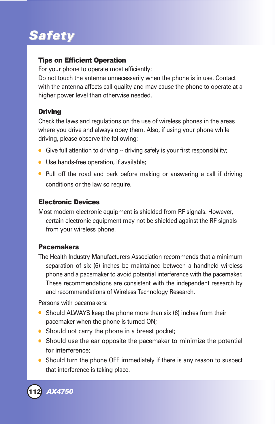 Safety | LG AX4750 User Manual | Page 112 / 137