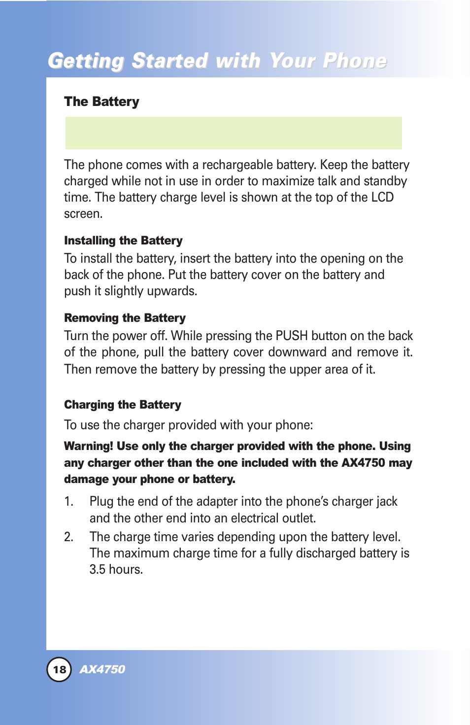 Getting star | LG AX4750 User Manual | Page 18 / 137