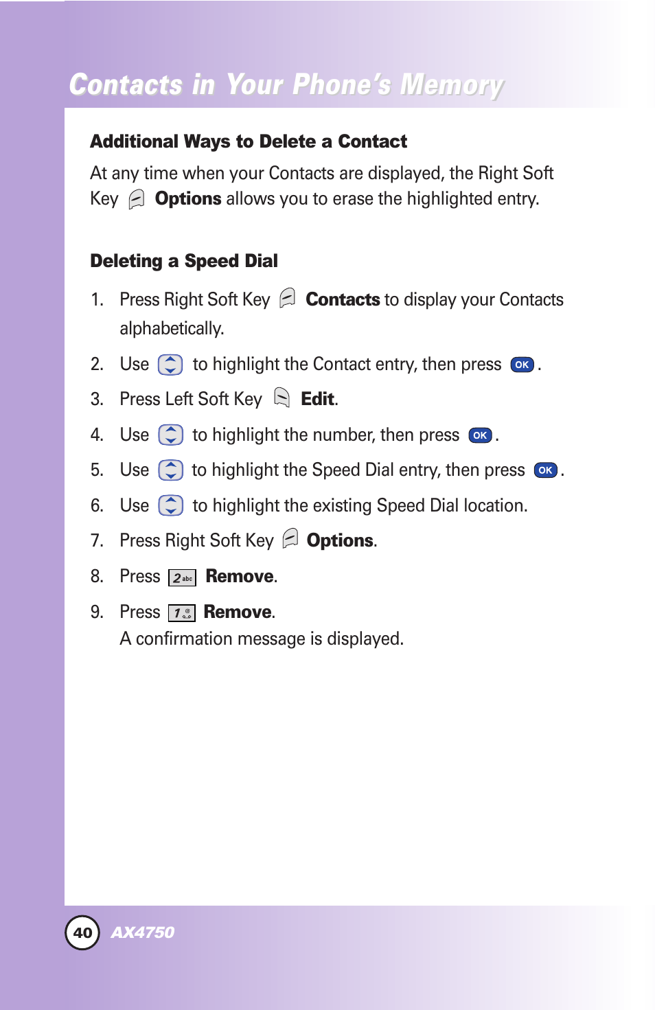 Contacts in y | LG AX4750 User Manual | Page 40 / 137