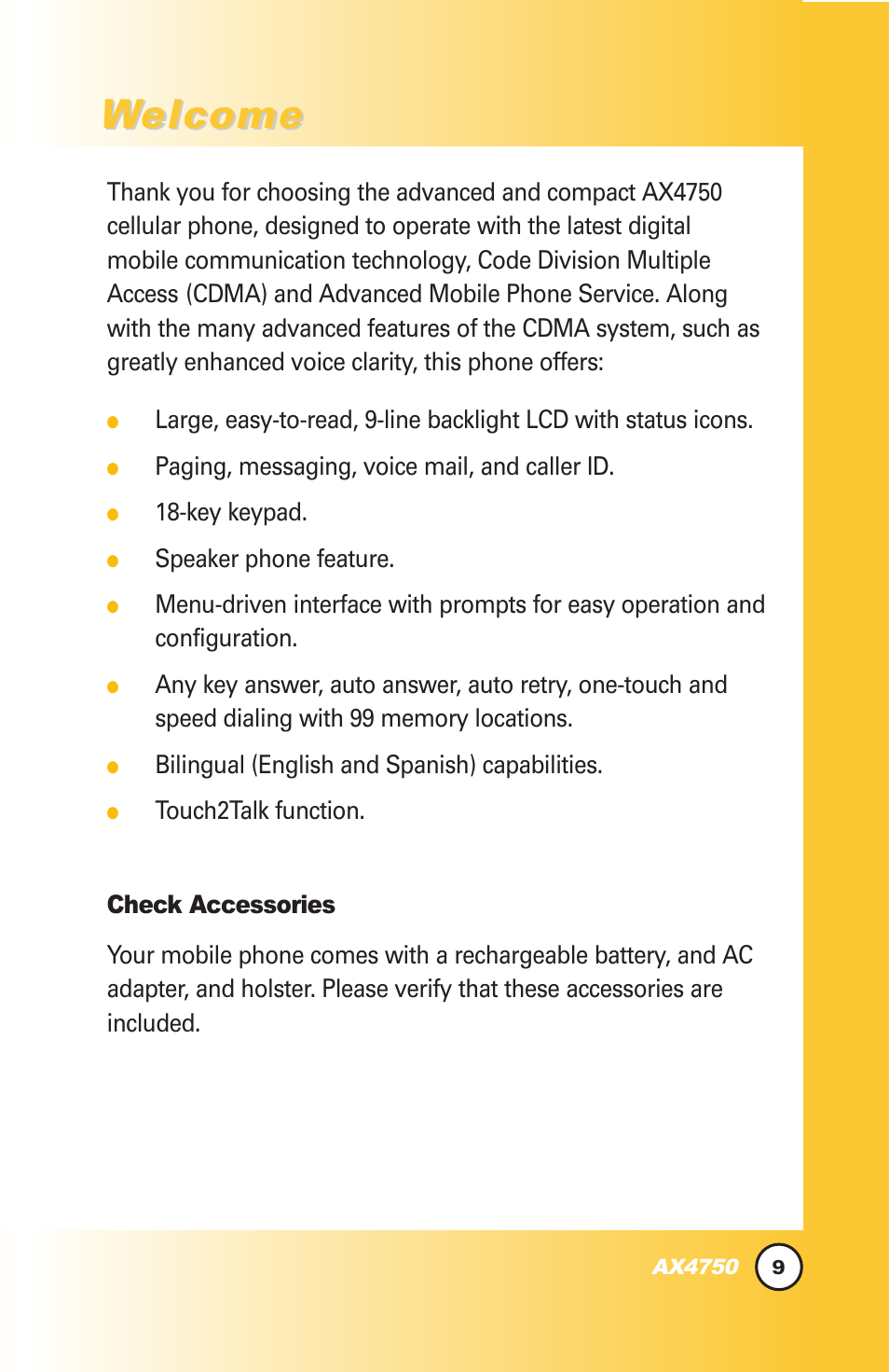 Welcome elcome | LG AX4750 User Manual | Page 9 / 137