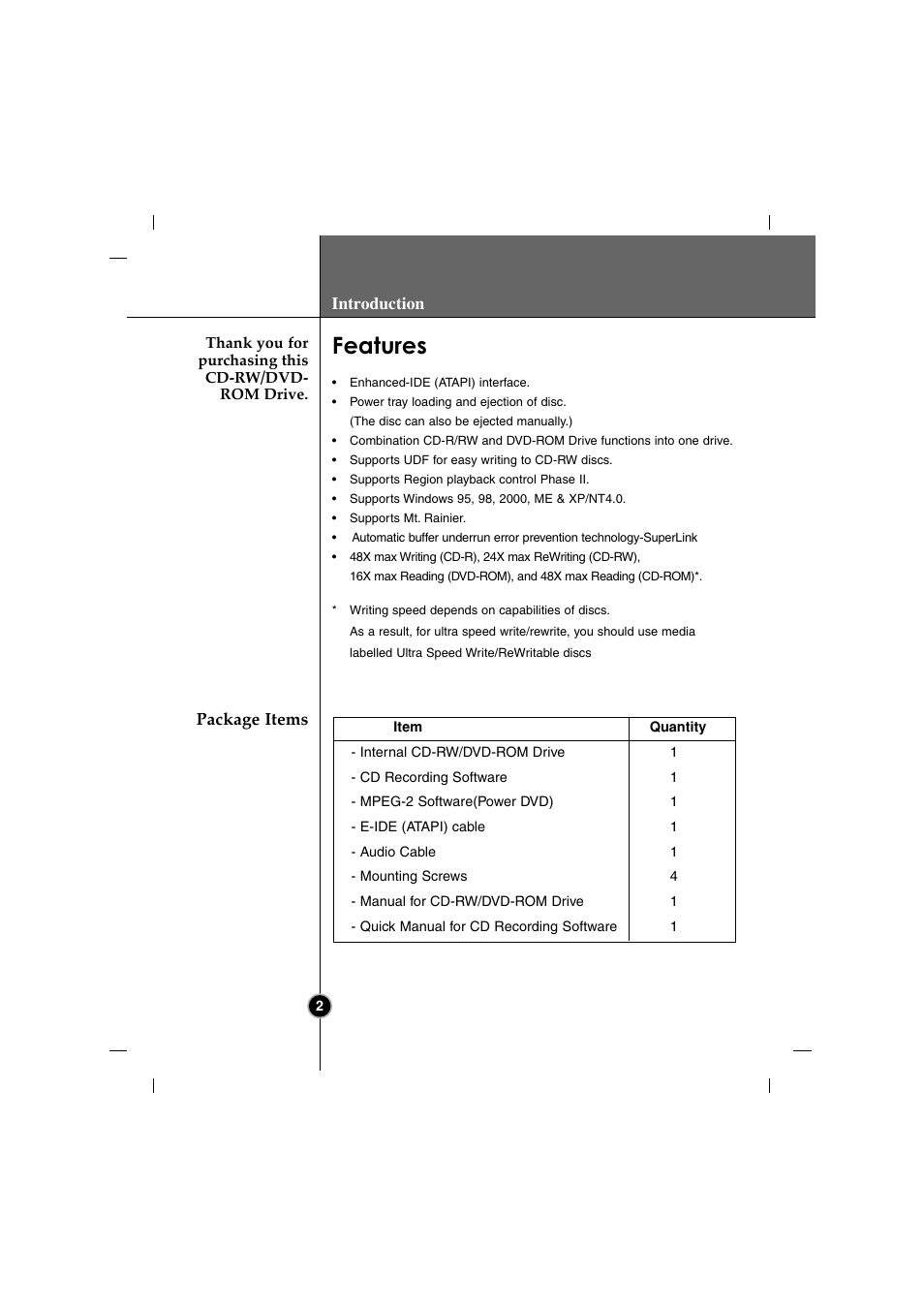 Features, Directcd, V2.5b(s) | LG GCC-4480B User Manual | Page 5 / 18