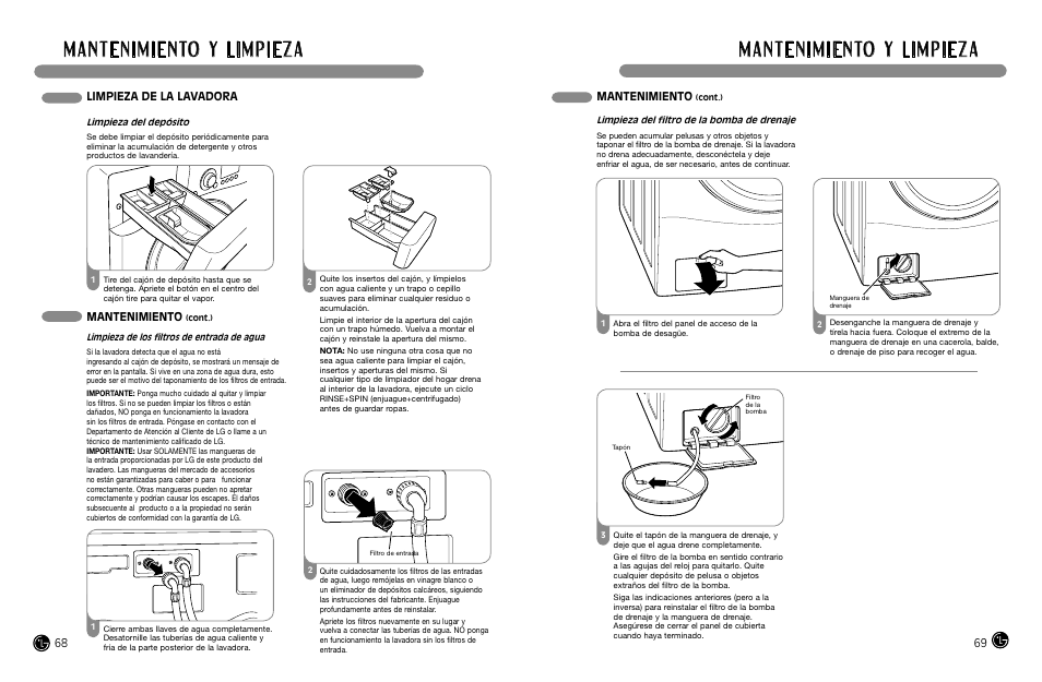 Mantenimiento, Limpieza de la lavadora | LG WM3988H** User Manual | Page 35 / 41