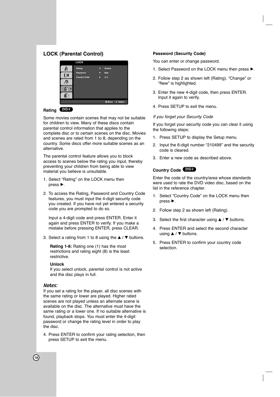 Lock (parental control) | LG DVB418 User Manual | Page 18 / 36