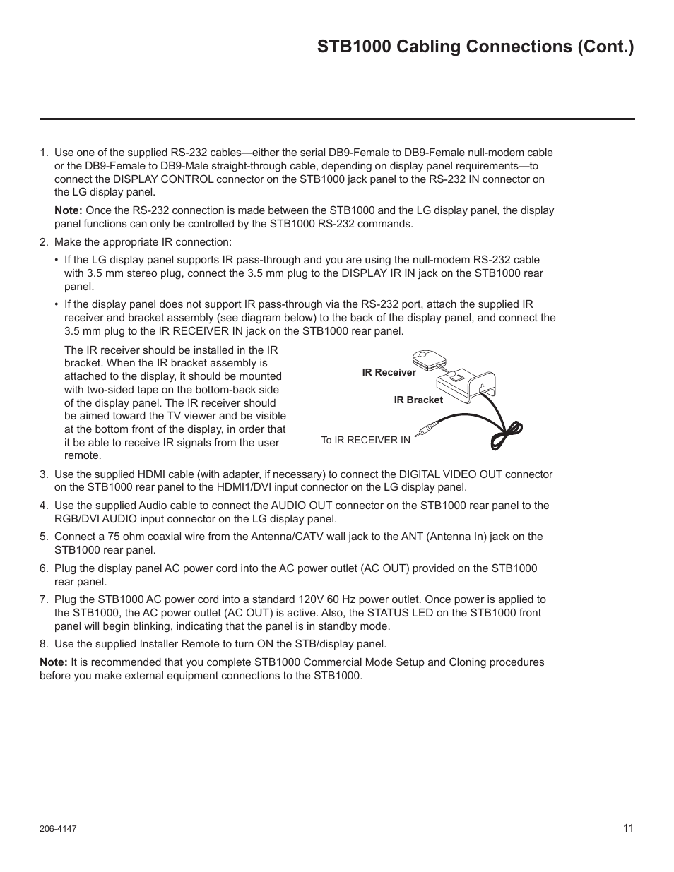 Stb1000 cabling connections (cont.) | LG STB1000 User Manual | Page 11 / 86