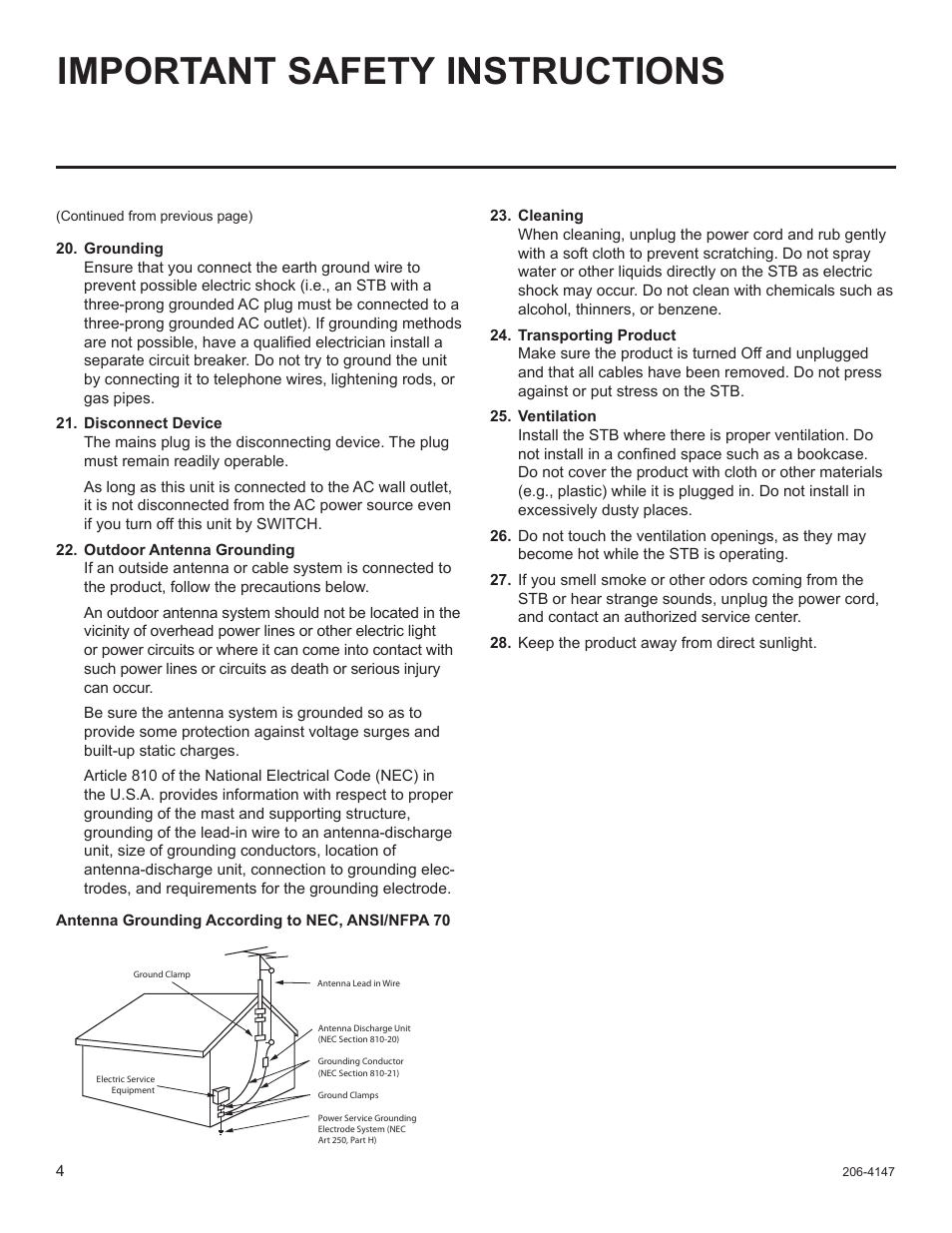 Important safety instructions | LG STB1000 User Manual | Page 4 / 86