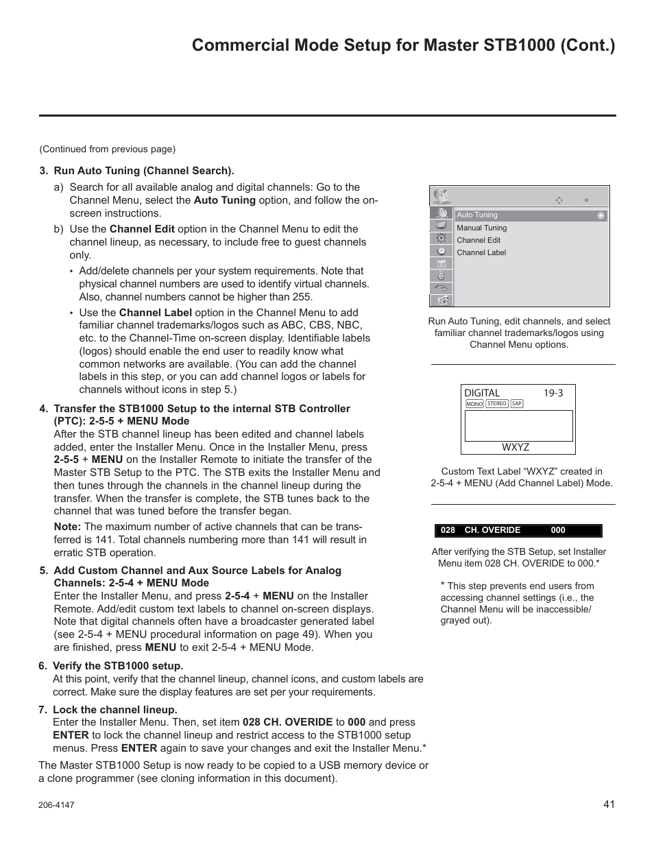 Commercial mode setup for master stb1000 (cont.) | LG STB1000 User Manual | Page 41 / 86