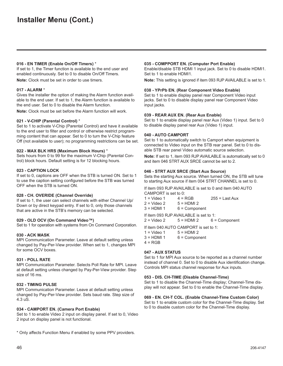 Installer menu (cont.) | LG STB1000 User Manual | Page 46 / 86