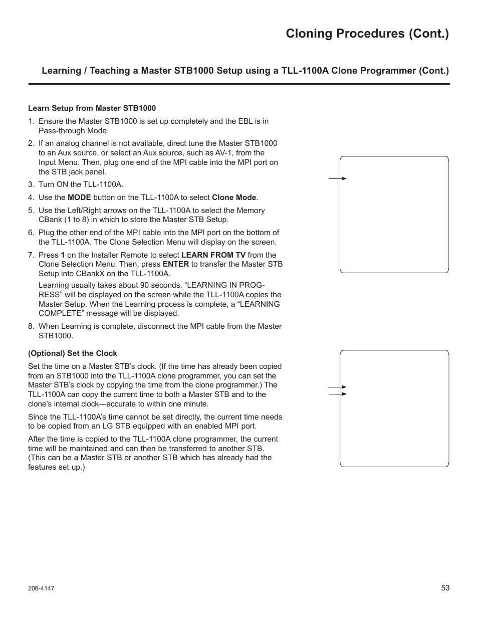 Cloning procedures (cont.) | LG STB1000 User Manual | Page 53 / 86