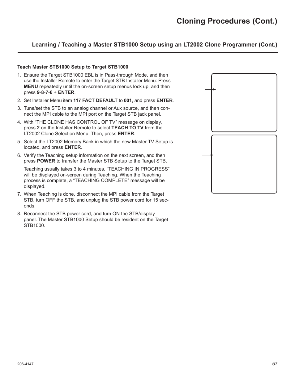 Cloning procedures (cont.) | LG STB1000 User Manual | Page 57 / 86