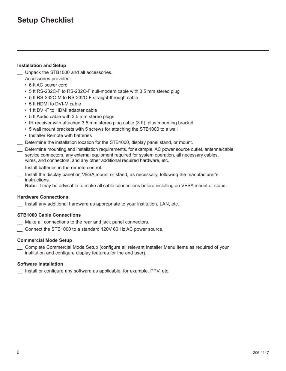 Setup checklist | LG STB1000 User Manual | Page 6 / 86