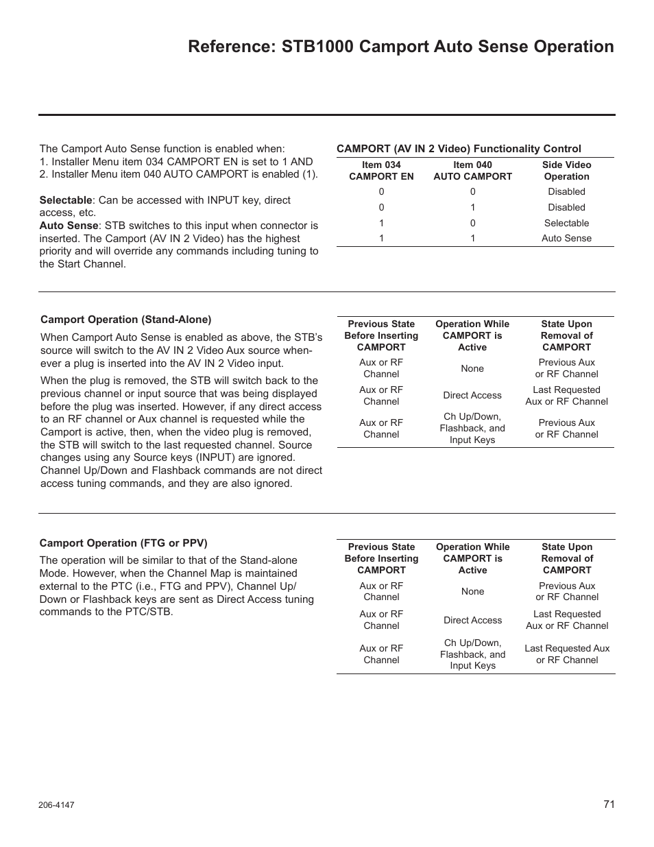 Reference: stb1000 camport auto sense operation | LG STB1000 User Manual | Page 71 / 86