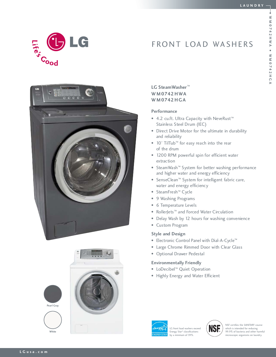 LG WM0742HGA User Manual | 2 pages