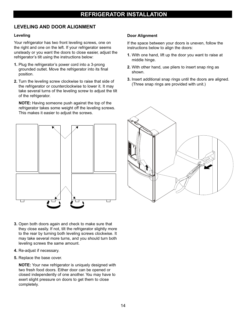 Refrigerator installation | LG LFX23961SB User Manual | Page 14 / 68