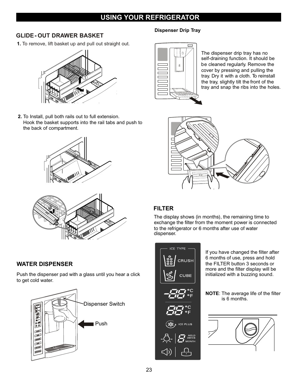 Using your refrigerator | LG LFX23961SB User Manual | Page 23 / 68