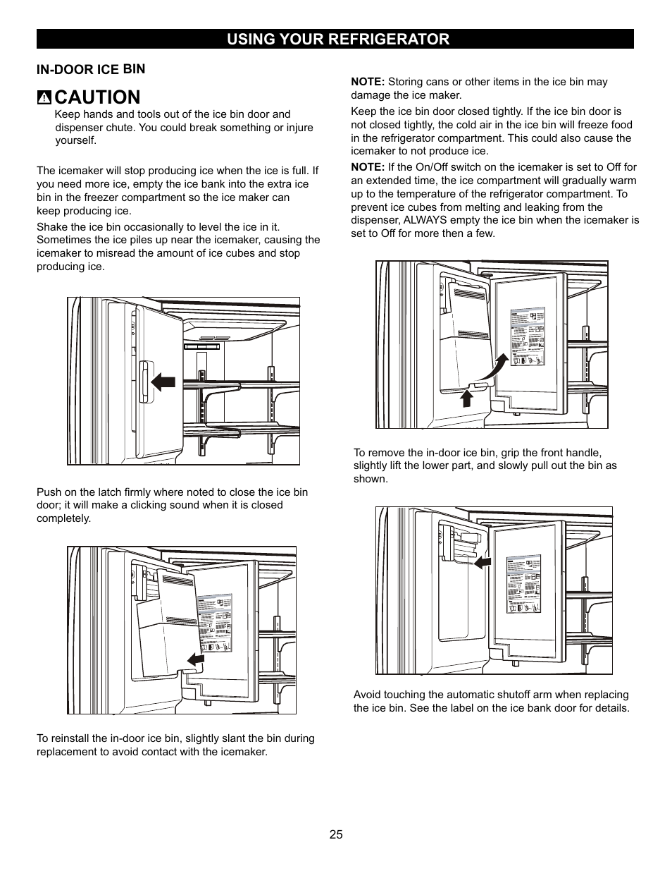 Caution, Using your refrigerator | LG LFX23961SB User Manual | Page 25 / 68