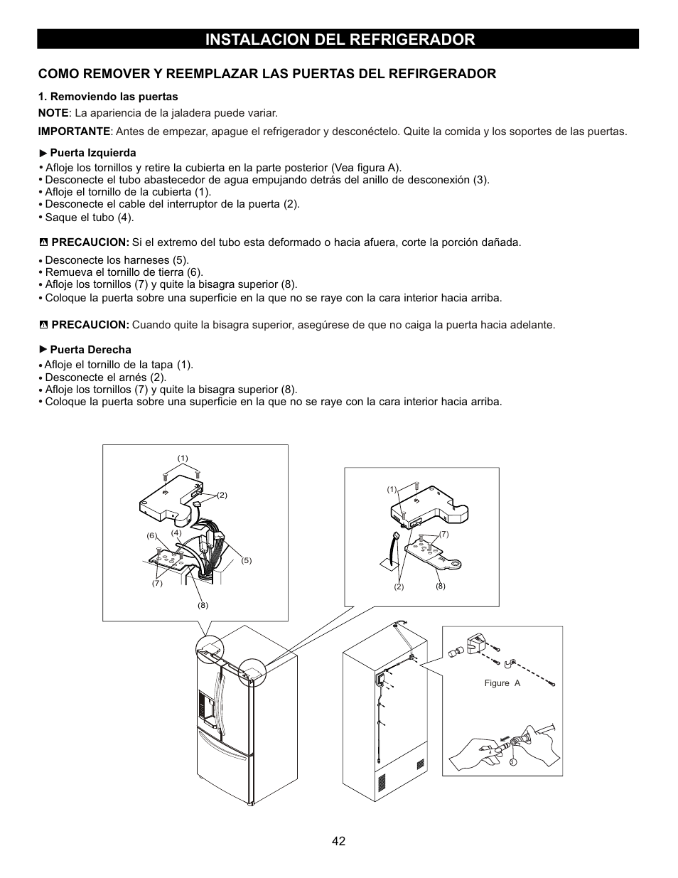 Instalacion del refrigerador | LG LFX23961SB User Manual | Page 42 / 68