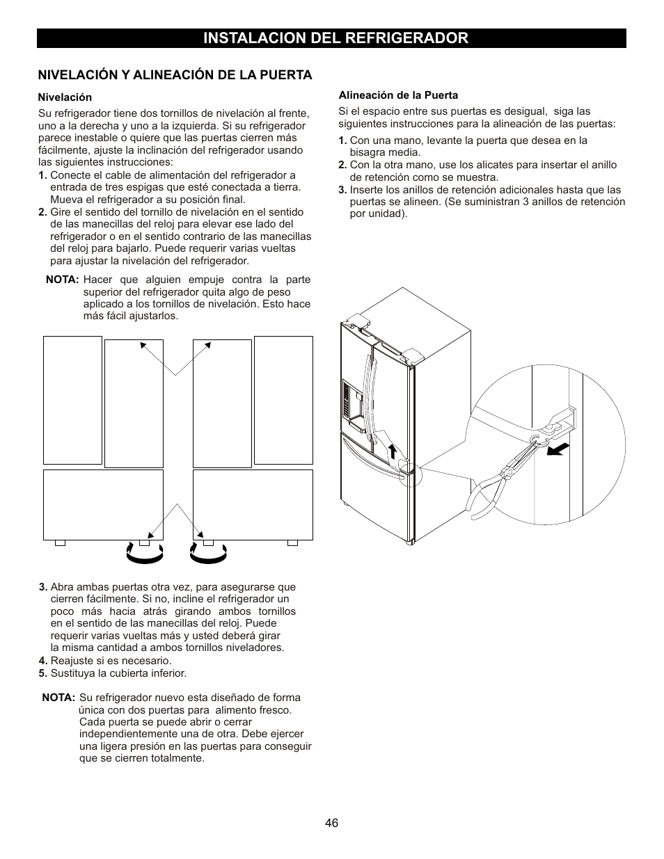 Instalacion del refrigerador | LG LFX23961SB User Manual | Page 46 / 68