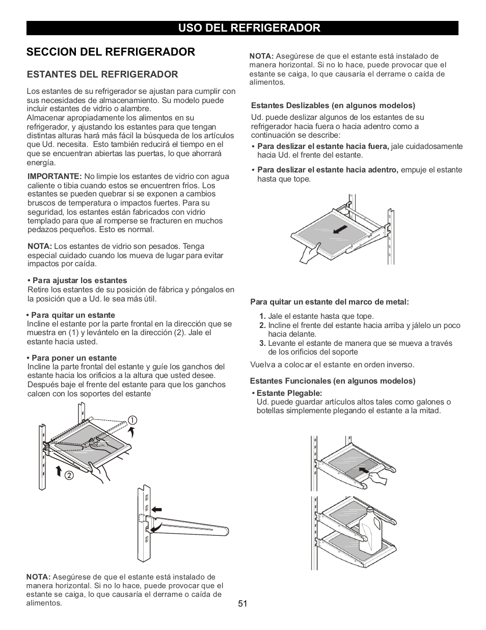 Uso del refrigerador, Seccion del refrigerador | LG LFX23961SB User Manual | Page 51 / 68