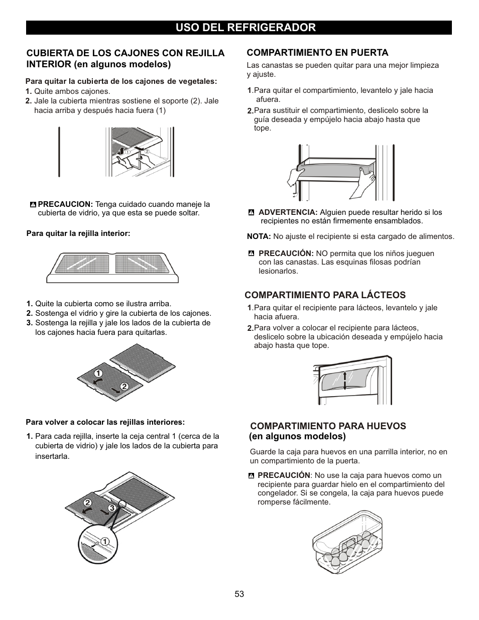 Uso del refrigerador | LG LFX23961SB User Manual | Page 53 / 68