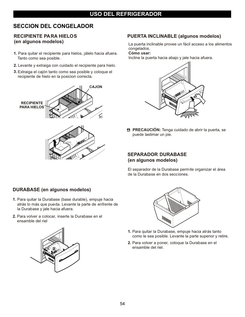 Uso del refrigerador, Seccion del congelador | LG LFX23961SB User Manual | Page 54 / 68