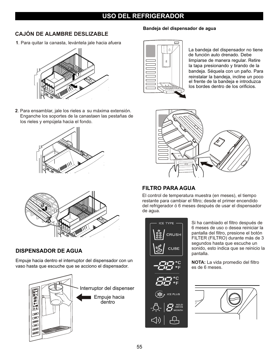 Uso del refrigerador | LG LFX23961SB User Manual | Page 55 / 68