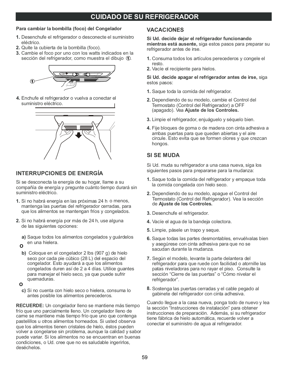 Cuidado de su refrigerador, Care and | LG LFX23961SB User Manual | Page 59 / 68