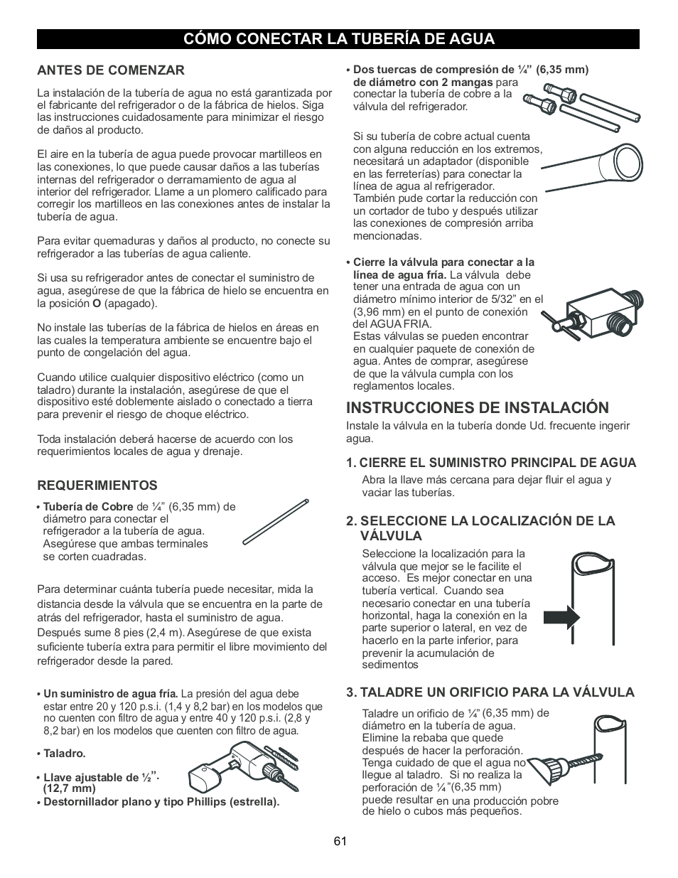 Instrucciones de instalación, Cómo conectar la tubería de agua | LG LFX23961SB User Manual | Page 61 / 68