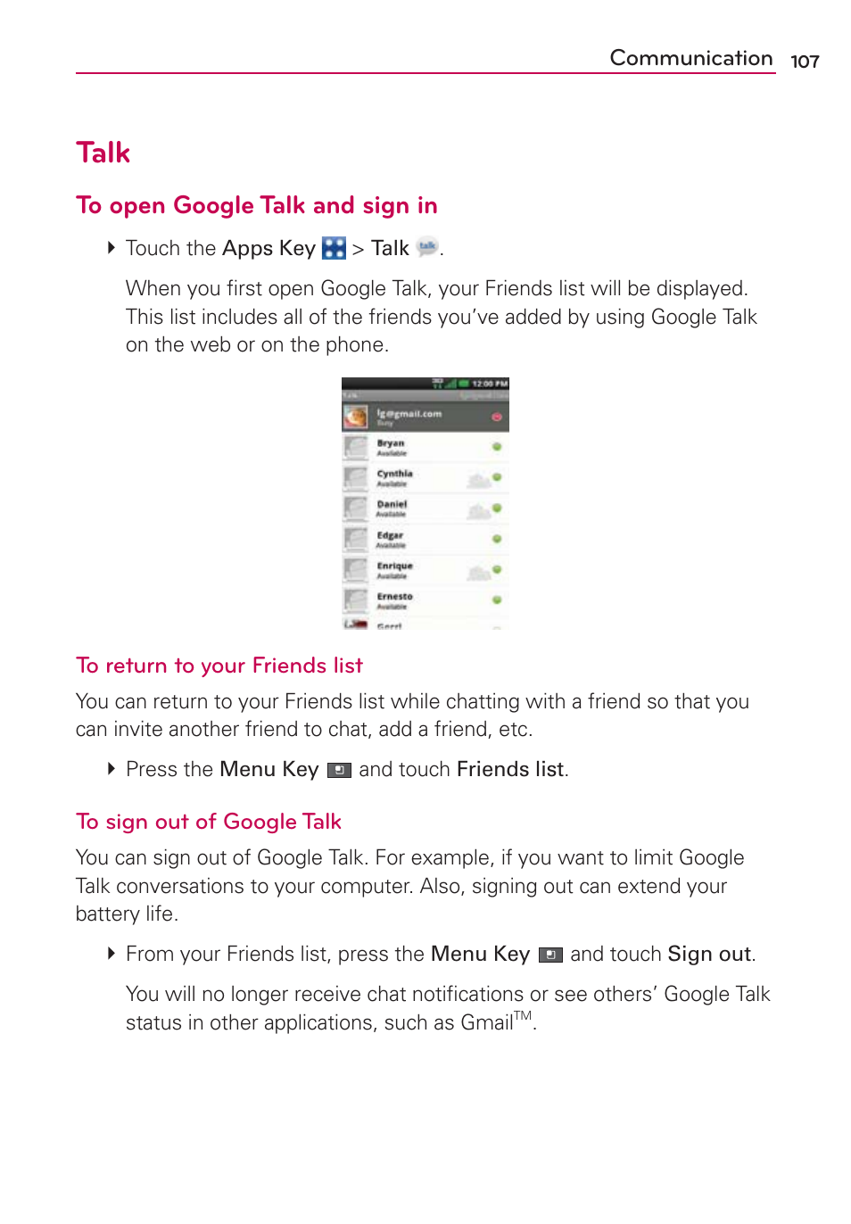 Talk | LG MFL67235901 User Manual | Page 109 / 448