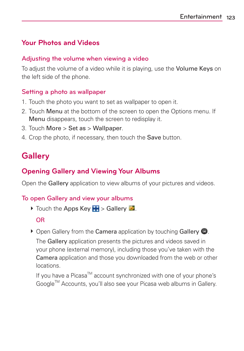 Gallery, Your photos and videos, Opening gallery and viewing your albums | LG MFL67235901 User Manual | Page 125 / 448