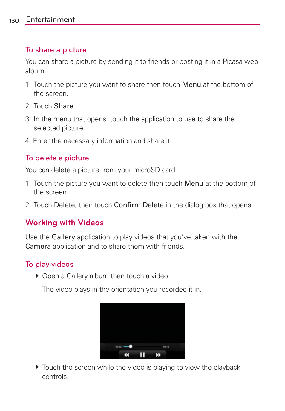 Working with videos | LG MFL67235901 User Manual | Page 132 / 448