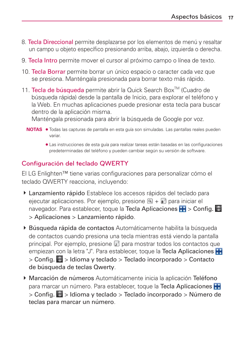 Aspectos básicos, Configuración del teclado qwerty | LG MFL67235901 User Manual | Page 234 / 448