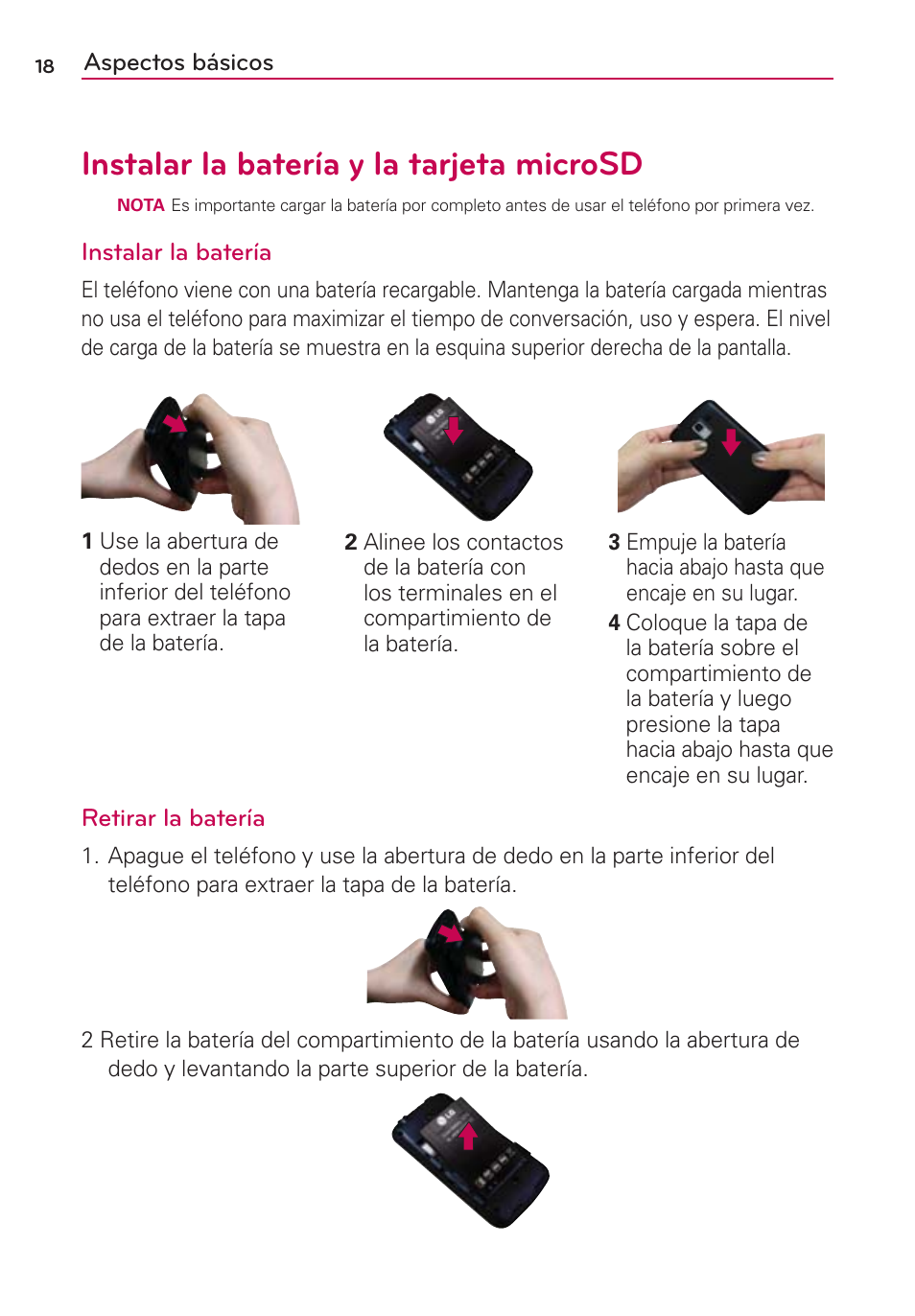 Instalar la batería y la tarjeta microsd | LG MFL67235901 User Manual | Page 235 / 448