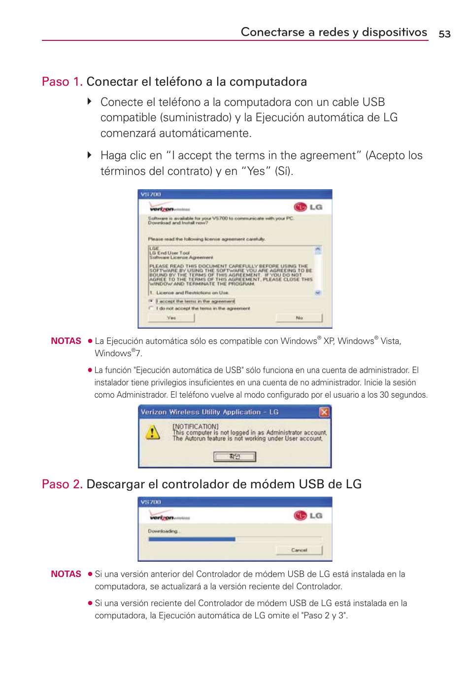 Conectarse a redes y dispositivos, Paso 1. conectar el teléfono a la computadora | LG MFL67235901 User Manual | Page 270 / 448