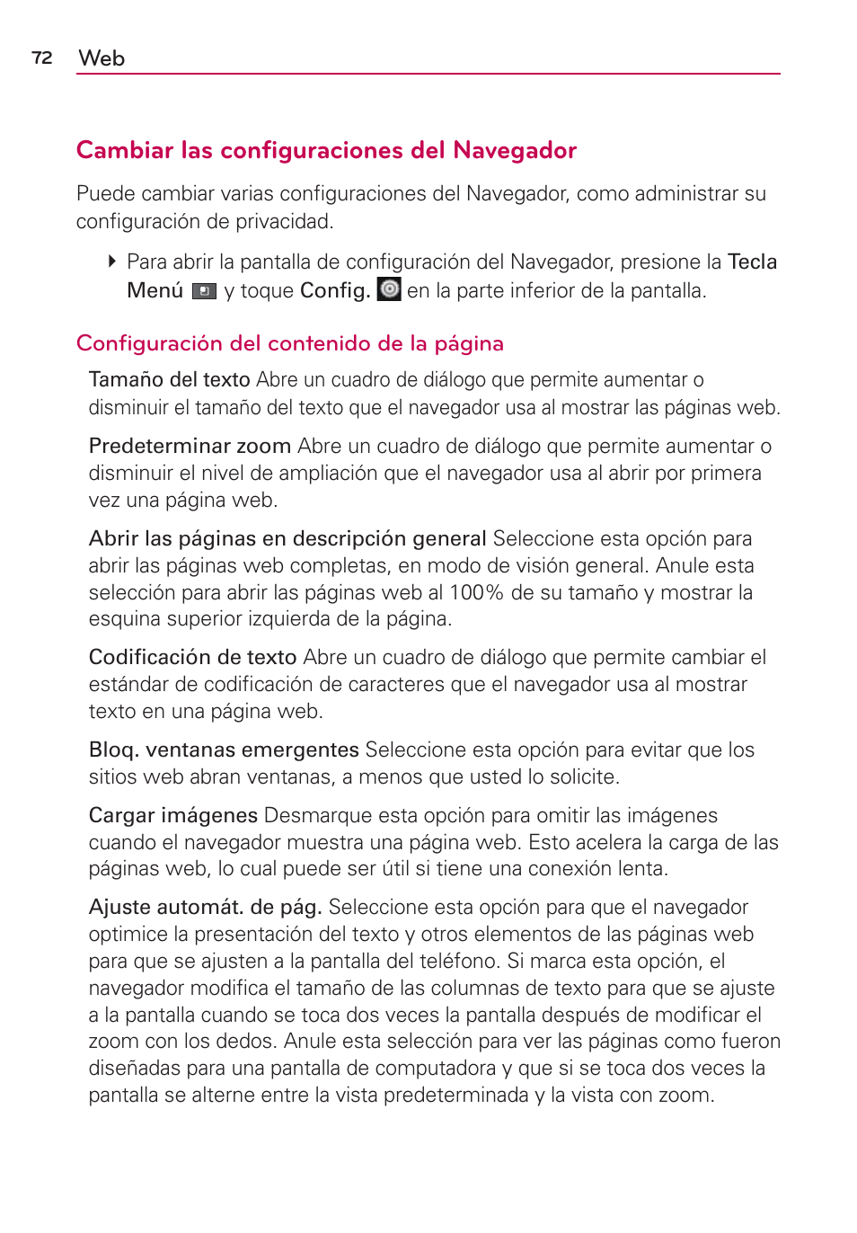 Cambiar las configuraciones del navegador | LG MFL67235901 User Manual | Page 289 / 448