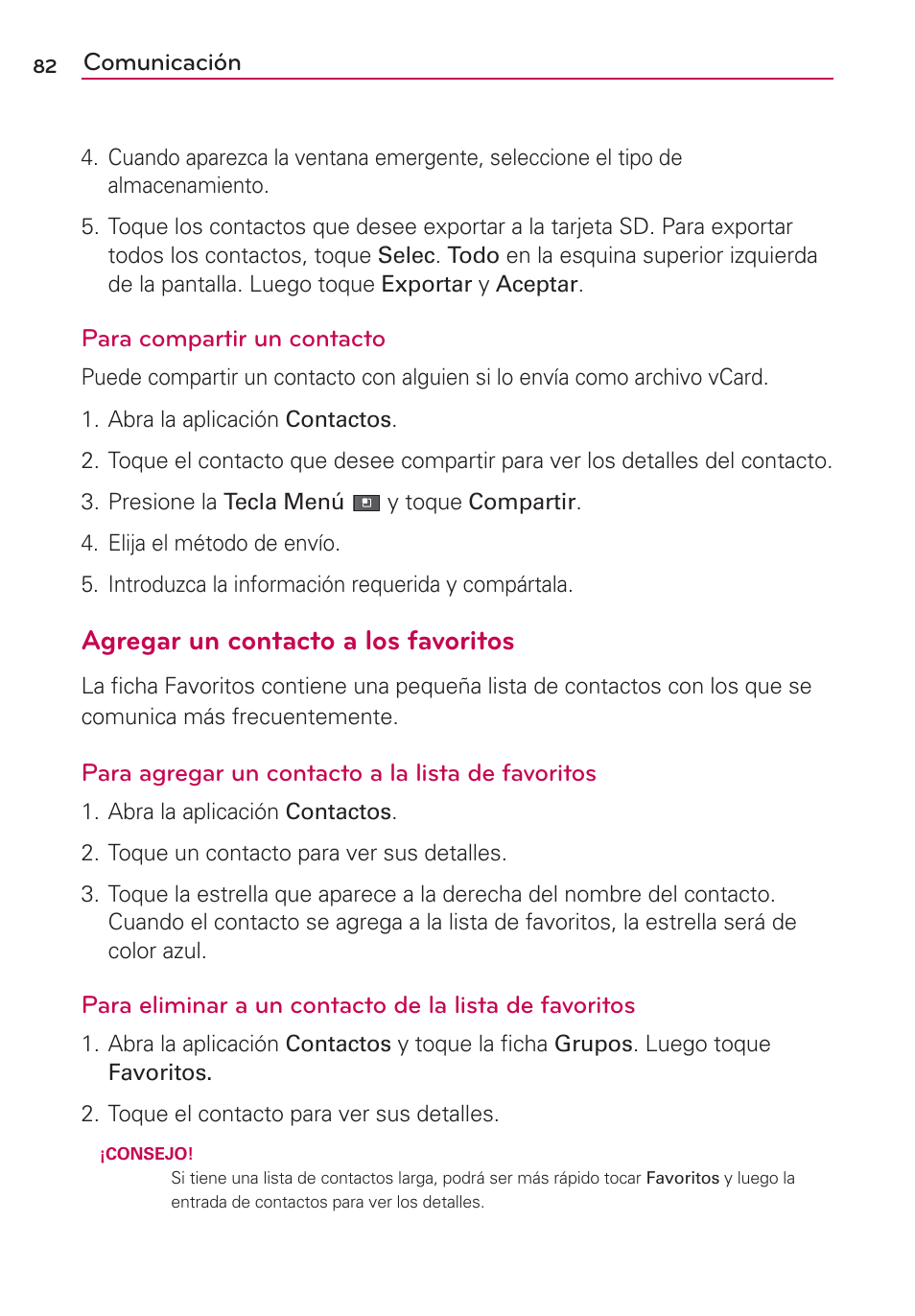 Agregar un contacto a los favoritos | LG MFL67235901 User Manual | Page 299 / 448