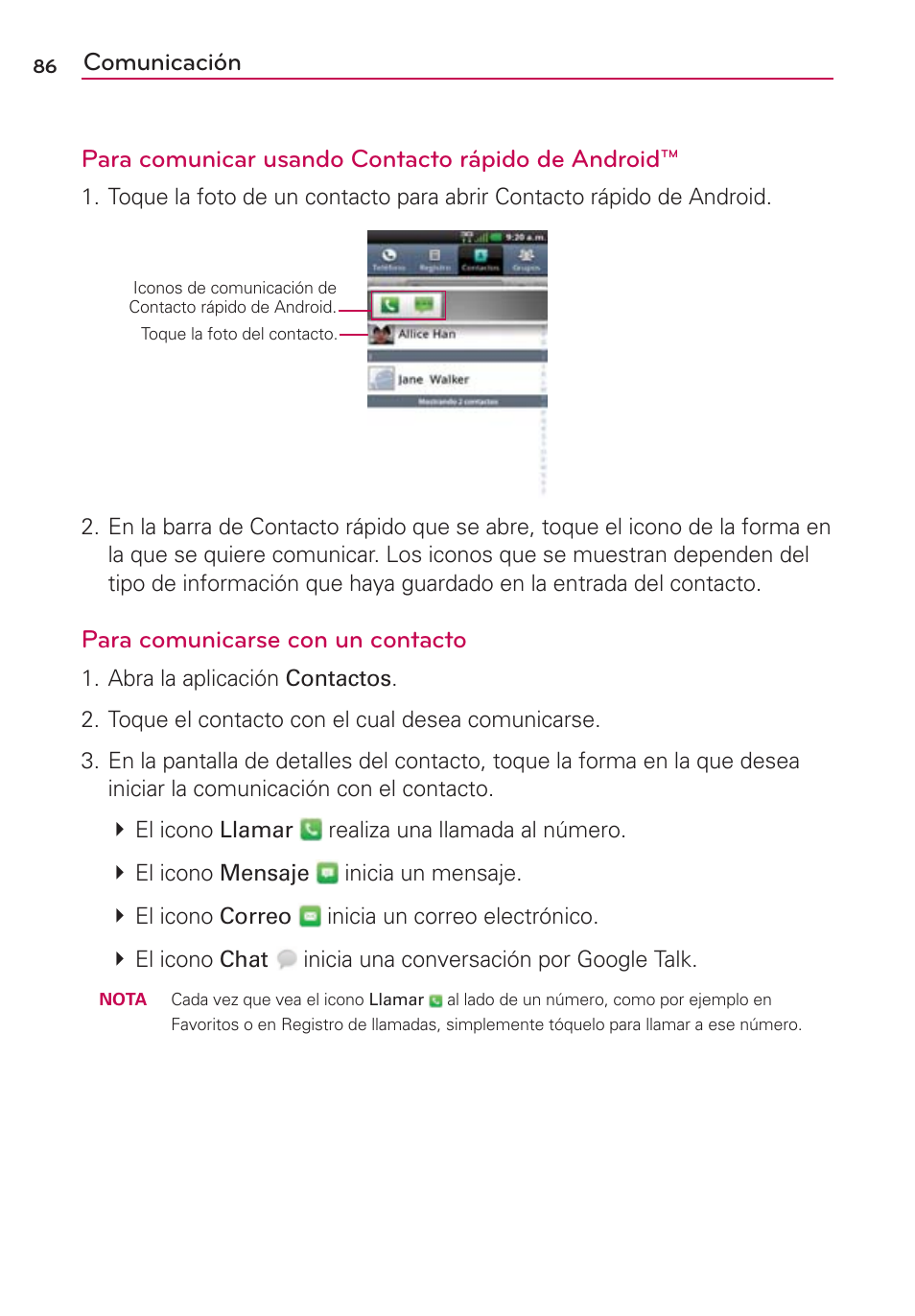 Para comunicarse con un contacto | LG MFL67235901 User Manual | Page 303 / 448