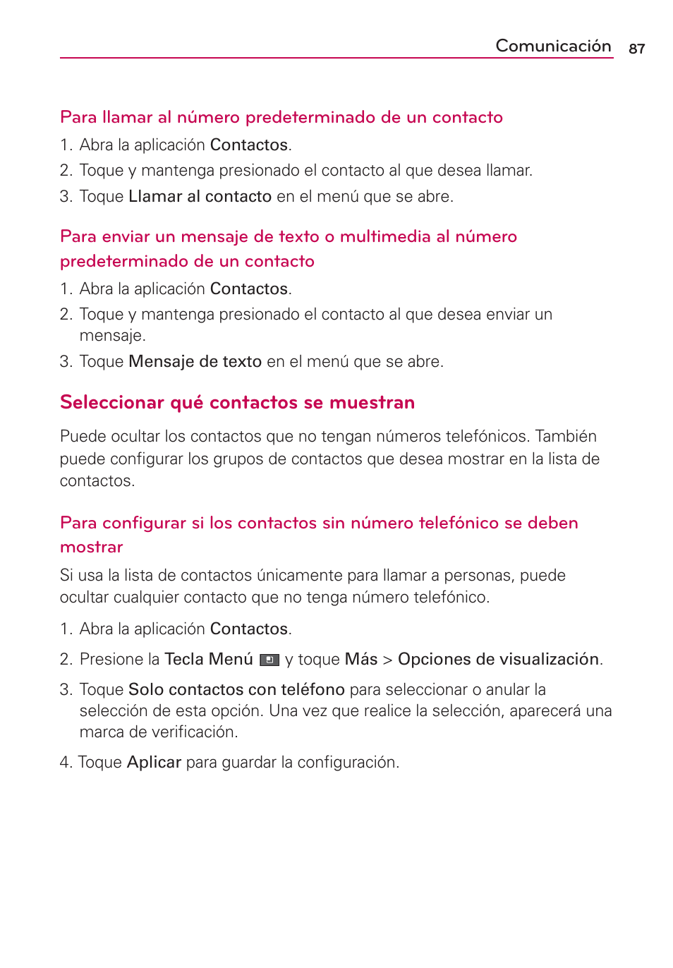 Seleccionar qué contactos se muestran | LG MFL67235901 User Manual | Page 304 / 448