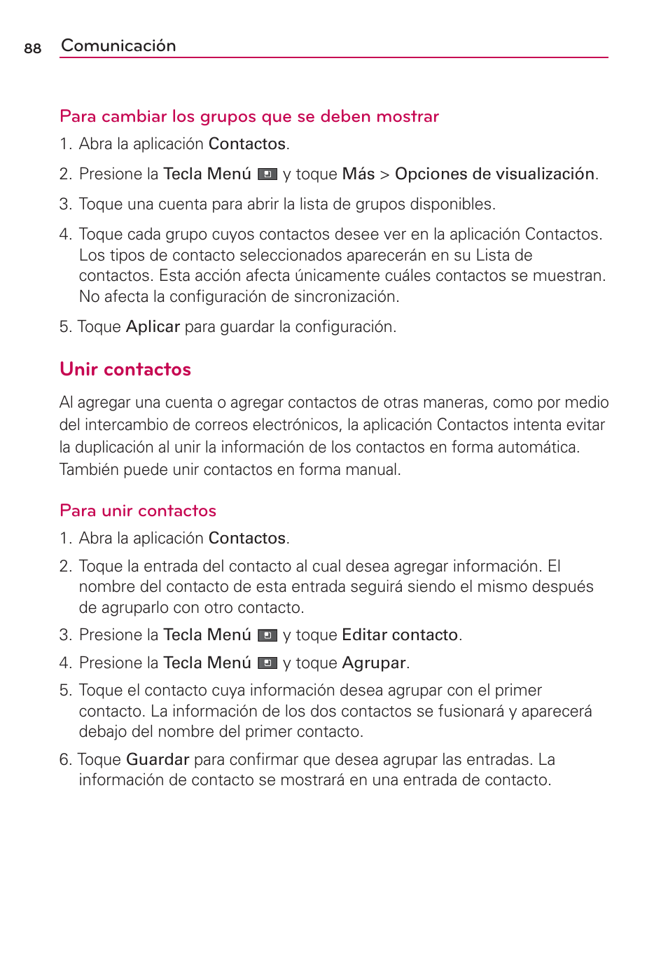 Unir contactos | LG MFL67235901 User Manual | Page 305 / 448