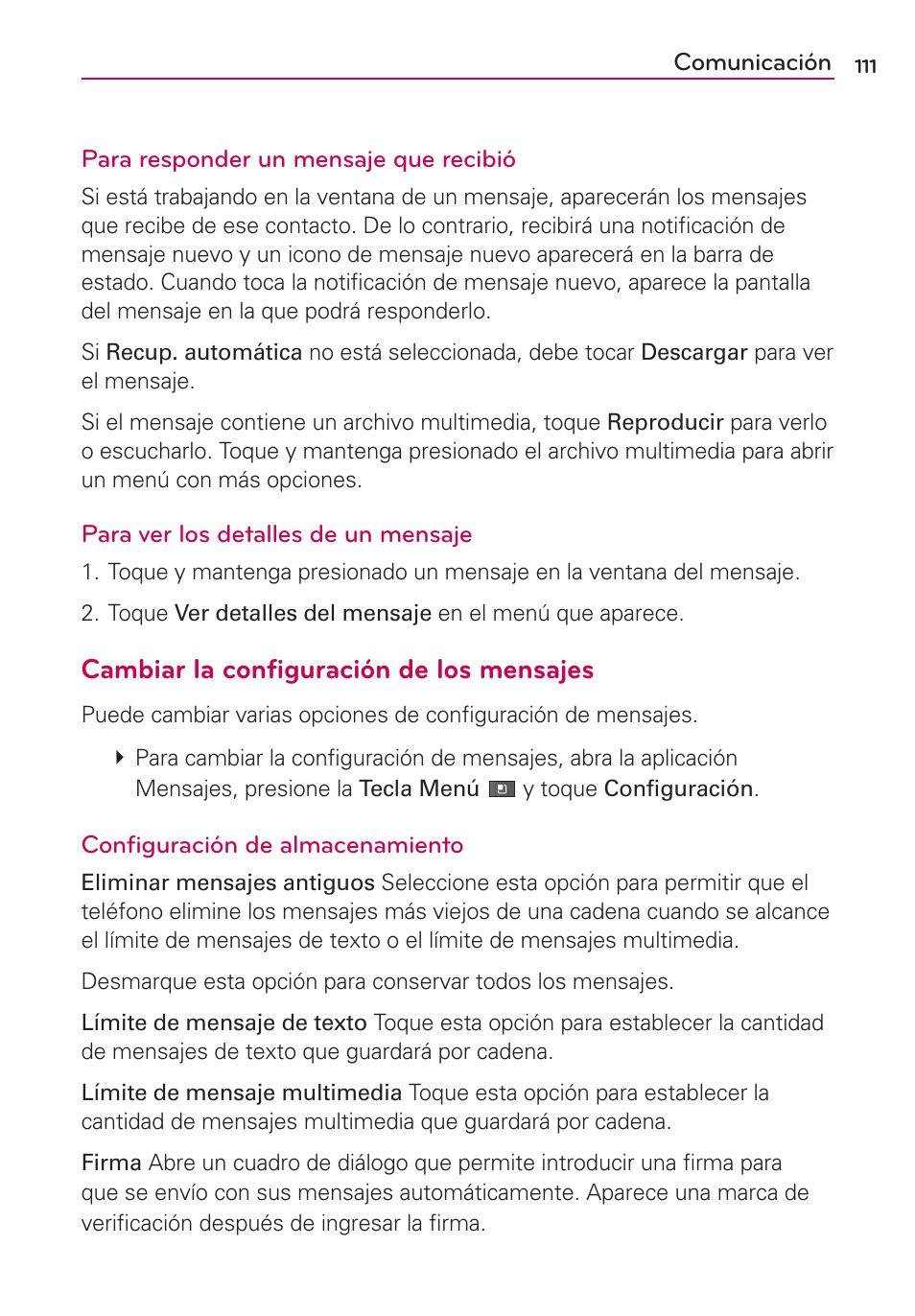 Cambiar la configuración de los mensajes | LG MFL67235901 User Manual | Page 328 / 448