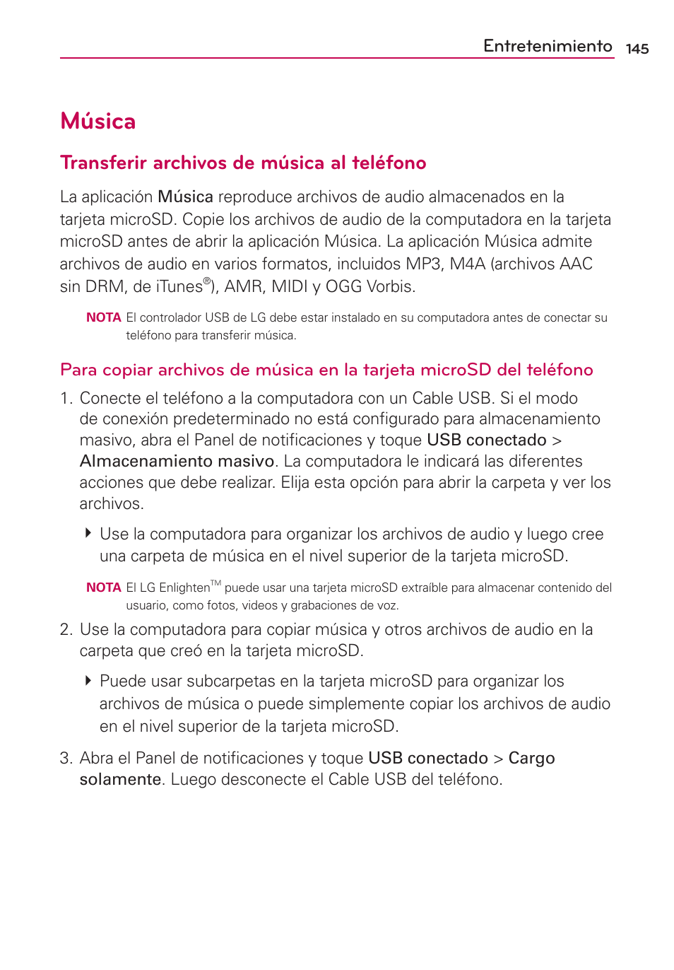 Música, Transferir archivos de música al teléfono, Entretenimiento | LG MFL67235901 User Manual | Page 362 / 448