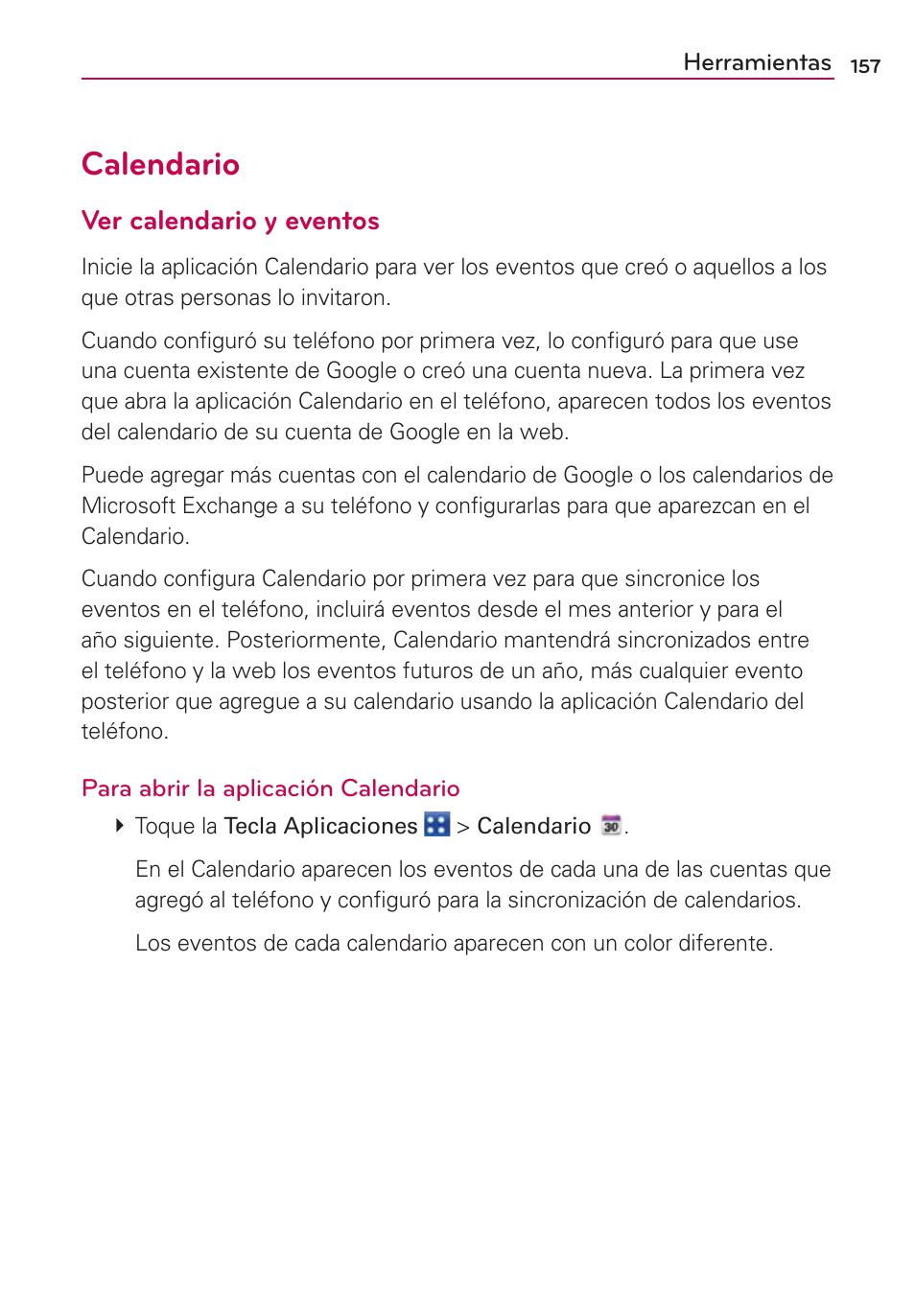 Herramientas, Calendario, Ver calendario y eventos | LG MFL67235901 User Manual | Page 374 / 448